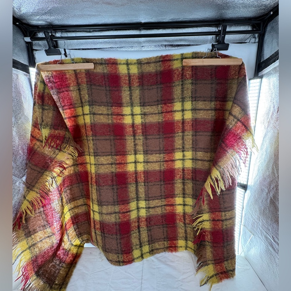Vintage Glentana Mohair Wool Blanket Scotland Plaid Fringe Cozy 70 X 46